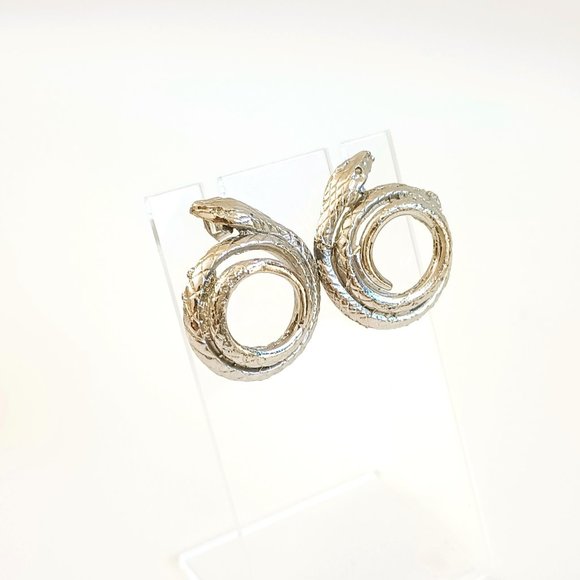 Silver Tone Coiled Snake Earrings. Post - Picture 7 of 7